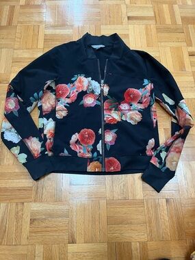 Skechers Black Bomber Jacket with Red & Pink Floral Print